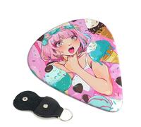 Sweet Ice Cream Printed Guitar Picks, 6 Pack with Leather Keychain Pick Holder - 0.46mm, 0.71mm, 0.96mm Assorted Thickness for Acoustic Ukulele, Electric Guitar, Acoustic Guitar, Bass