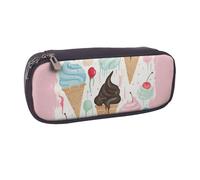 Sweet Ice Cream Printed Pu Leather Pencil Case Box Flip Pen Bag and Makeup Cosmetic Holder for Girls Boys School Students