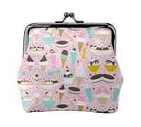 Sweet Ice Cream Women's Leather Kiss-Lock Coin Purse,Double-Sided Full Print Pattern,Ultra-Fine Fiber Leather,Small Clutch Wallet for Cash,Cards,Coins