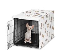 Sweet Jojo Designs 24in. Small Dog Crate Cover (Bones and Paw Prints) Pet Cage, Kennel Covers (Modern, Cartoon, Doggy, Puppy, Neutral, Paws Print, Whimsical, Brown, Tan, Grey, Taupe and Off White)