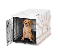 Sweet Jojo Designs 36in. Medium Dog Crate Cover (Boho Chic Sun) Pet Cage, Kennel Covers (Bohemian, Farmhouse, Southwestern, Elegant, Modern, Minimalist, Macrame, Tuft, Trim, Solid Ivory Cotton Fringe)