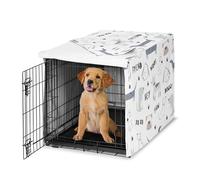 Sweet Jojo Designs 36in. Medium Dog Crate Cover (Cartoon Puppy Print) Pet Cage, Kennel Covers (Neutral, Modern, Bulldog, Wiener Doggy, Paws, Whimsical, Playful, Woof, Dachshund, Blue, Taupe, Grey)