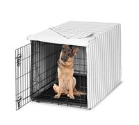 Sweet Jojo Designs 48in. Large Dog Crate Cover (White and Grey Stripe) Pet Cage, Kennel Covers (Modern, Neutral, Contemporary, Striped, Elegant, Pinstriped, Minimalist, Gray Stripes)