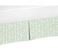 Sweet Jojo Designs Baby Crib Skirt (Boho Floral Leaf) for Girls, Infants/Nursery Bed Dust Ruffle Bedskirt Single Pleat (Green & White Leaves for the Bohemian, Farmhouse Botanical Sunflower Collection)