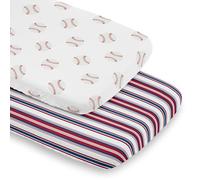 Sweet Jojo Designs Baseball Sport Boy Baby Bassinet Sheets Fitted Sheet Set for Infant Newborn Nursery Oval Rectangle Hourglass Mattress - 2p - Red White and Blue Stripes Striped Americana Sports