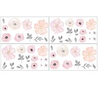 Sweet JoJo Designs Blush Pink, Grey and White Peel and Stick Wall Decal Stickers Art Nursery Decor for Watercolor Floral Collection - Set of 4 Sheets