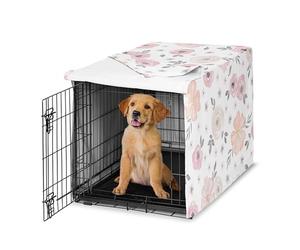 Sweet Jojo Designs Blush Pink Grey Boho Floral Dog Crate Cover - Kennel Covers for 36 Inch Pet Cage Medium - Bohemian Farmhouse Shabby Chic Rose Lily Watercolor Flower Elegant Gray and White