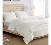 Sweet Jojo Designs Bohemian Boho Chic Ivory Macrame Tufted Tassel 3 pc. Full / Queen Size Bed Bedding Set Duvet Comforter Cover Sham Textured Minimalist Off White Cotton Fringe Farmhouse Neutral
