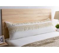 Sweet JoJo Designs Boho Bohemian Macrame Tassel Ivory Accent Decorative Couch Long Throw Zipper Body Pillow Cover case 54x20 Off White Beige Cotton Fringe Farmhouse Textured Rustic Tufted Room Decor