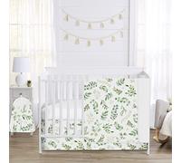 Sweet Jojo Designs Floral Leaf Baby Girl Nursery Crib Bedding Set - 4 Pieces - Green and White Boho Watercolor Botanical Woodland Tropical Garden