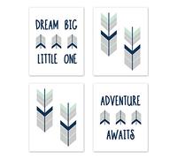 Sweet Jojo Designs Grey, Navy Blue and Mint Woodland Arrow Wall Art Prints Room Decor for Baby, Nursery, and Kids for Mod Arrow Collection - Set of 4 - Dream Big Little One