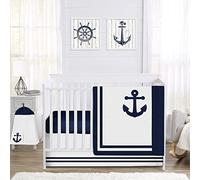 Sweet Jojo Designs Nautical Anchor Baby Boy or Girl Nursery Crib Bedding Set - 4 Pieces - Navy Blue and White Gender Neutral