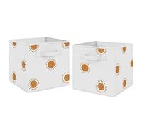Sweet Jojo Designs Orange and White Boho Sun Foldable Fabric Storage Cube Bins Organizer Toys Baby Pumpkin Orange Retro Bohemian Celestial Sunshine Outdoors Nature Minimalist Gender Neutral - Set of 2