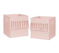 Sweet Jojo Designs Pink Boho Bohemian Foldable Fabric Storage Cube Bins Boxes Organizer Toys Kids Baby Childrens - Set of 2 - Solid Color Blush Shabby Chic Luxury Vintage Designer Tassel Fringe