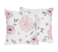 Sweet Jojo Designs Set of 2 Cushion Covers (Pink/Grey Boho Floral) for Girls Decorative Cushions Cover 45 x 45 Sofa Bed Throw Pillow Scatter Cases - Pad/Inner NOT Included (Elegant Watercolor Flower)