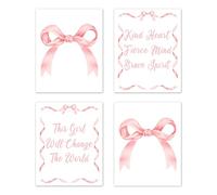 Sweet Jojo Designs Set of 4 Unframed Wall Art Prints (Pink Bows) for Girls, Baby/Infant Nursery Room, Kids Bed Room Decor Unframed Artwork (for Elegant, Ballerina, Dancer, Princess, Ballet Collection)