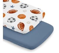 Sweet Jojo Designs Sports Theme Boy Baby Bassinet Sheets Fitted Sheet Set Infant Newborn Nursery Oval Rectangle Hourglass Mattress 2p Blue and Watercolor Vintage Sport Themed Soccer Football Baseball