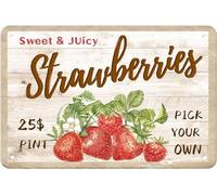 Sweet Juicy Strawberries Pick Your Own - Tin Sign Vintage Metal Funny Wall Art Decorations for Kitchen Home Fruit Market Farm Restaurants Dessert Shop Farmhouses