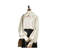 Sweet Kawaii Blouse Lolita Cute Ruffles Elegant Vintage Long Sleeve Shirts Women Loose Casual Button Up Top Apricot
