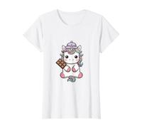 Sweet Kawaii Unicorn with Chocolate Value Graphic T-Shirt, Women, White, L