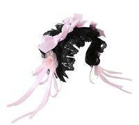 Sweet Lace Bow Headband Ribbon Bow Headwear Lolita Maid Cosplay Hairband Party Hair Accessories for Women (Black Pink-hairband, One Size)