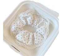Sweet Lace Polka Dot Large Intestine Hair Band High Sense Girl Heart Rope Tied Ball Head Rubber Band Hair Accessories Hair Accessories(Fabric blue)