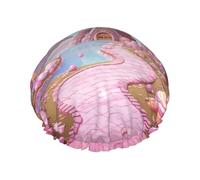 Sweet Land Shower Caps for Women Reusable Waterproof Shower Cap with Elastic Strap Bath Hair Hat Double Layers Thick Bath Caps for Spa Salon Travel