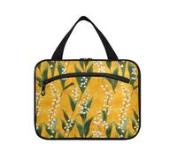 Sweet Lily Of Valley Gold Hanging Travel Toiletry Bag with Hook, Designer Essential Pouch for Women - Essential for Hiking - Bolso para maquillaje M, Flower of, Golden Lily of the Valley Flower, M