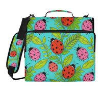 Sweet Little Ladybugs 1.5 Inch 3 Ringing Zipper Binder Organizer with Shoulder Strap Easy to Carry Portable Home Travel Storage Bag for Middle Student