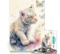 Sweet Little White Tiger Jigsaws 1000 Pieces for Adults Brain Challenge Toy Peaceful Time Clear Cut Art Collectible (38x26cm)