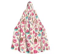 Sweet Lollipop Cupcake Donut Print Halloween Hooded Cape For Masquerade | Lightweight Unisex Hooded Cape,Easy To Layer Over Any Outfit For Carnivals,Fiesta,And Costume Events