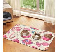 Sweet Lollipop Cupcake Durable Pet Absorbent Tablecloth Non-Slip Dining Pad For Dog Cat Food Water Bowls Feeder Mat