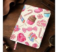 Sweet Lollipop Cupcake Print A5 Leather Journal Cover,Refillable Genuine Leather Journal Notebook Cover