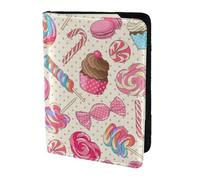 Sweet Lollipop Cupcake Print Passport Holder for Travel,Wallet Case RFID Blocking Leather Card Slot Protector