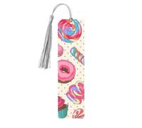Sweet Lollipop Cupcake Wooden Bookmark Craft Hanging Tags Ornaments Rectangular Bookmarks with Holes and Ropes