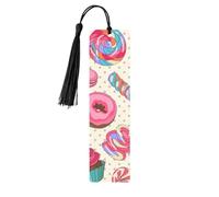 Sweet Lollipop Cupcake Wooden Bookmark Craft Hanging Tags Ornaments Rectangular Bookmarks with Holes and Ropes