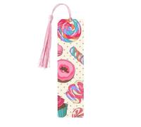 Sweet Lollipop Cupcake Wooden Bookmark Craft Hanging Tags Ornaments Rectangular Bookmarks with Holes and Ropes