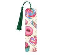 Sweet Lollipop Cupcake Wooden Bookmark Craft Hanging Tags Ornaments Rectangular Bookmarks with Holes and Ropes