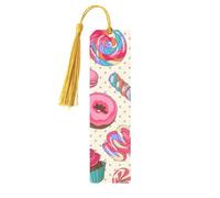 Sweet Lollipop Cupcake Wooden Bookmark Craft Hanging Tags Ornaments Rectangular Bookmarks with Holes and Ropes