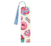 Sweet Lollipop Cupcake Wooden Bookmark Craft Hanging Tags Ornaments Rectangular Bookmarks with Holes and Ropes