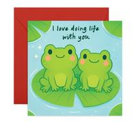 Sweet Love Card - “I Love Doing Life With You” - Romantic Anniversary or Valentine’s Card for Him, Her, Husband, Wife, Boyfriend, Girlfriend, Babe - Frogs on Lily Pads - Comes with Stickers