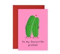 Sweet Love Card - 'To My Favourite Pickle' - Cute Valentines Day or Anniversary Greeting for Partner, Boyfriend, Girlfriend, Husband, Wife, Spouse, Babe, Hun, Him, Her - Comes with Stickers