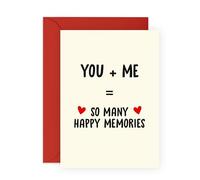 Sweet Love Greeting Card - 'You + Me = Happy Memories' - Gifts for Couples, Partner, Boyfriend, Girlfriend, or Spouse - Anniversary, Valentine’s Day, or Just Because Card - Comes with Fun Stickers