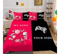 Sweet Love His Side Her Side Video Game Gamepad Side Duvet Cover with Zipper Microfiber Polyester, 2/3 Pieces Wedding Funny Gift Bedding Set for Man Woman (Black Pink,Double 200_x_200cm)