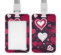 Sweet Love Id Badge Holder with Lanyard, Clear Vertical Card Protector Waterproof, Breakaway Safety Neck Strap, Heavy Duty Name Tag Holder for Nurse Teacher Officer Staff Women Men