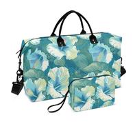 Sweet Mint Green Flowers Decorative Duffel Bag Workout Bag with Toiletry Bag for Hiking 2 Pcs Set bolso de para Mujer Avion