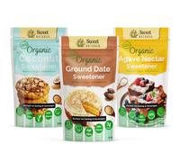 Sweet Natured Natural Sweetener Bundle - 3 x 350g Pack: Ground Date Sweetener, Agave Nectar Sweetener & Coconut Sugar - Certified Organic, Vegan and Perfect for Baking, Breakfast & Tea