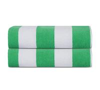Sweet Needle Beach Towels for Adults Pack of 2 - Green-White Cabana Striped Classic - 100% Cotton Terry Ringspun Pool Towel, Quick Dry, Super Absorbent Swimming large towel, 100x150