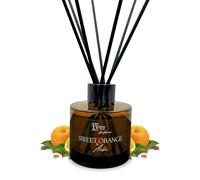 Sweet Orange and Amber Reed Diffuser - Long Lasting Flame Free Home Fragrance, Amber Glass Diffuser with Black Reeds, Hand-Poured in the UK, for Bathroom Bedroom Home & Office Decor, Air Freshener