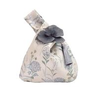 Sweet Orchid Flower Tassel Knot Woven Handbag Printing Temperament Wedding Candy Bag Makeup Pouch Chinese Style Girls(Color1)